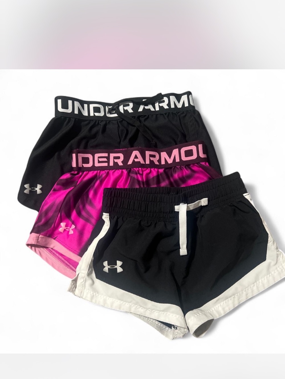 Under Armour girls XS/S Black and Pink Athletic Shorts Trio